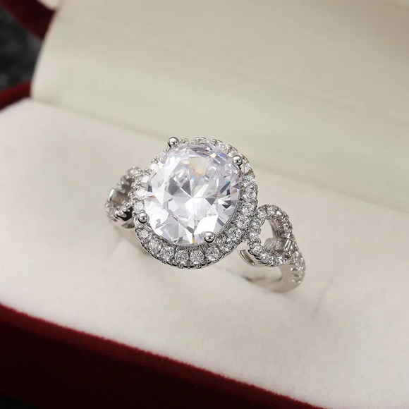 💍Beautiful Hollow Oval Pure Zircon Cubic Carved Macro Pave Silver Rings, K812 - Picture 4 of 5
